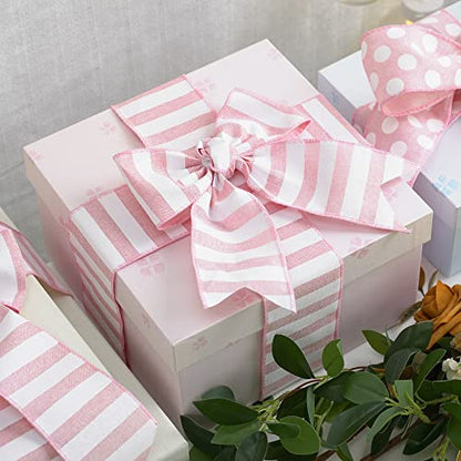 Pink Striped Burlap Ribbon (30 Foot)