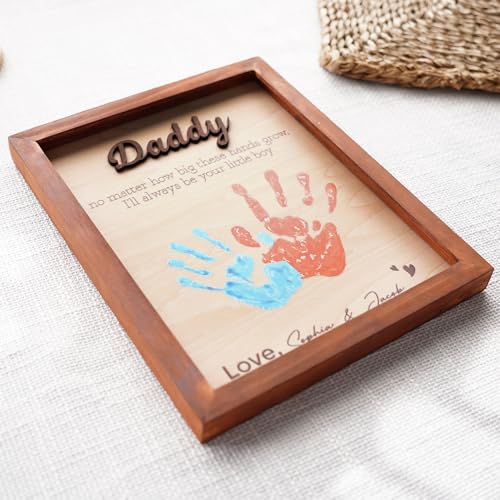 Best Dad Ever Hands Down Sign Handprint Frame with Paint DIY Gift for Father's Day Personalized Engraved Family Names Gifts From Daughter