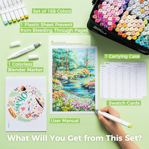 Alcohol Markers Brush Tip 168 Colors for Adults Coloring Refillable (168 Count)