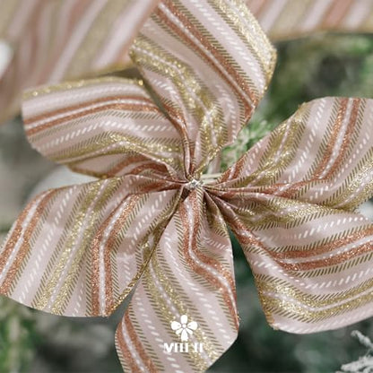Pink Diagonal Striped Ribbon 2.5 Inch Blue Satin with Rose Gold and Champagne Glitter Wired Ribbon for Christmas Tree (30 Foot)