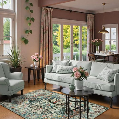 Reine Bohemian Floral Medallion Area Rug