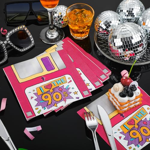 60 Pcs 90s Cocktail Paper Napkins 6.5 x 6.5 Inches (60 Count)