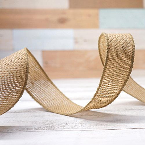 Burlap Fabric Wired Ribbon 1.5" x 20 Yards Natural Color for Christmas Home Wedding Decor Gift Wrapping Tree Topper Bow Wreath Bouquet DIY Crafts (60 Foot)