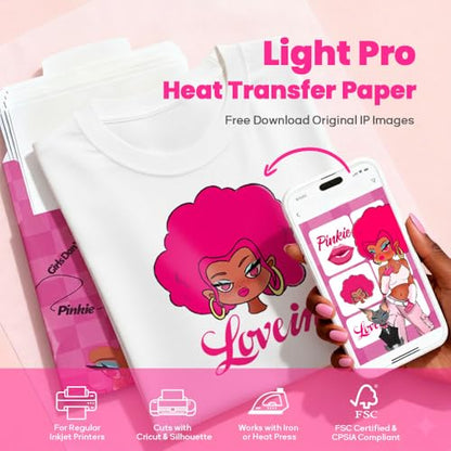 Pinkie UPGRADED Heat Transfer Paper for Light Fabric (40 Count)