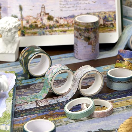 Landscape Washi Tape Set in Oil Painting Style 24 Rolls Scenery Drawing Masking Graphic Decorative Tapes for Arts (24 Count)