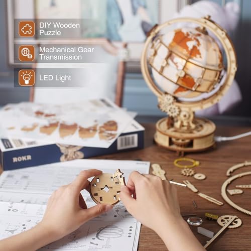 3D Wooden Puzzles for Adults Illuminated Globe with Stand 180pcs 3D Puzzles Built (180 Count)