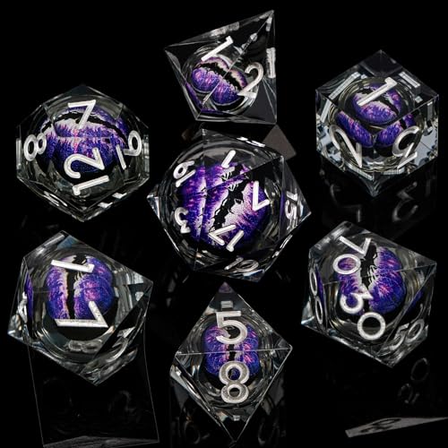 DND Resin Dice Dragon Eye Dice Liquid Core Purple Sharp Edged Dice Set with Gift Box
