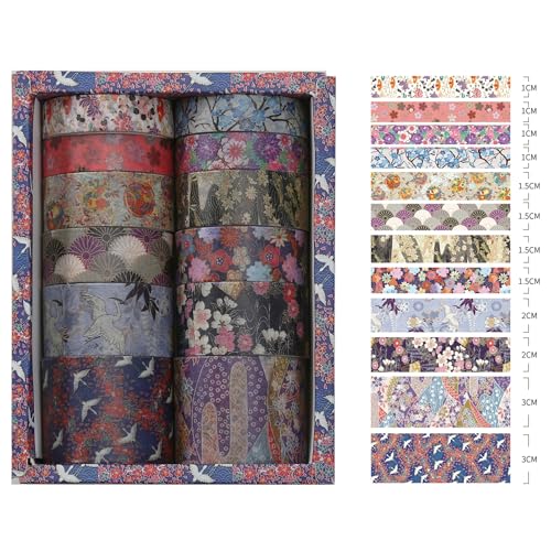 12 Rolls Kyoto Charm Washi Tape Set Japanese Arts Adhesive Tapes Geometric Garden Decorative Masking Tape Sets for Craft (12 Count)
