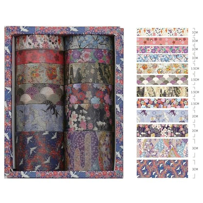 12 Rolls Kyoto Charm Washi Tape Set Japanese Arts Adhesive Tapes Geometric Garden Decorative Masking Tape Sets for Craft (12 Count)