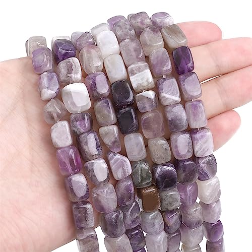 Natural Amethyst Cuboid Stone Loose Semi Gemstone Beads for Jewelry Making 8mmx12mm 38cm (33 Count)
