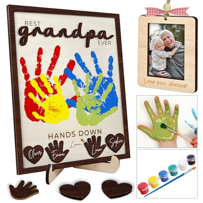10" Hands Down Best Grandpa Ever DIY Handprint Kids Gifts Frame with Paints