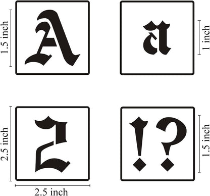 1.5 Inch Alphabet Letter Stencils for Painting - 70 Pack Old English Letter Stencil Templates with Numbers and Signs for Painting on Wood, Reusable Letter Stencils for Chalkboard Wood Signs & Wall Art