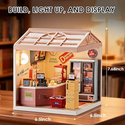 24 Hour Convenience Store DIY Miniature House Kit with Roof & LED Light