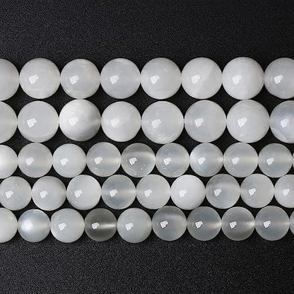 45pcs 8mm Natural White Moonstone Beads AAA Gemstone Round Loose Beads for Jewelry Making DIY Bracelets Necklaces Crystal Energy Healing Stone Beads 15"