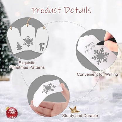 150 Pieces Christmas Paper Gift Tags White Kraft Tags Hang Labels Christmas Tree Snowflake Reindeer Design with 30 Meters Jute Twine for Christmas DIY Wrapping Favor Holiday Present