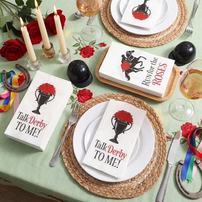 100 Pcs Derby Day Party Napkins Vintage Horse Racing Paper Guest Towels 2 Ply Horsing Decoupage Cocktail Napkins Disposable Run for the Roses Horse Hand Towels for Bathroom Home (100 Count)