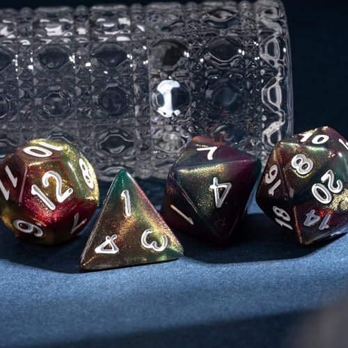 7 Die DND Dice Set Polyhedral Dice Set with a Leather Dice Bag (7 Count)