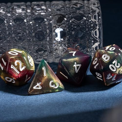 7 Die DND Dice Set Polyhedral Dice Set with a Leather Dice Bag (7 Count)