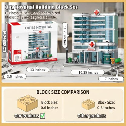 City Hospital Building Set Compatible with Lego 1350pc LED Lighting (1350 Count)