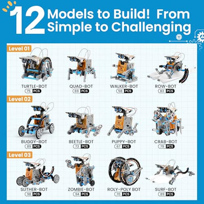 12-in-1 Solar Robot Building Kit STEM Gift for Boys Ages 8-13 (190 Count)