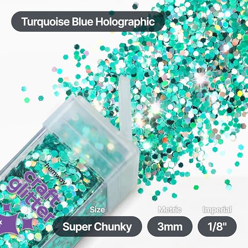 Craft Glitter Shaker Turquoise Blue Holographic 110g Super Chunky (3.9 Ounce)