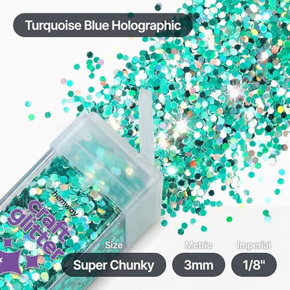 Craft Glitter Shaker Turquoise Blue Holographic 110g Super Chunky (3.9 Ounce)