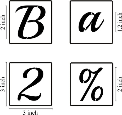 2 Inch Alphabet Letter Stencils for Painting - 70 Pack Letter and Number Stencil Templates with Signs for Painting on Wood, Reusable Cursive Letters Stencils for Chalkboard Wood Signs & Wall Art