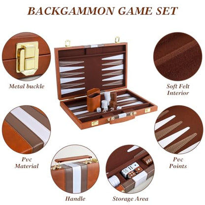 Backgammon Set 2 Players Classic Backgammon Sets for Adults Board Game with PU Leather Case Portable and Travel Backgammon Set