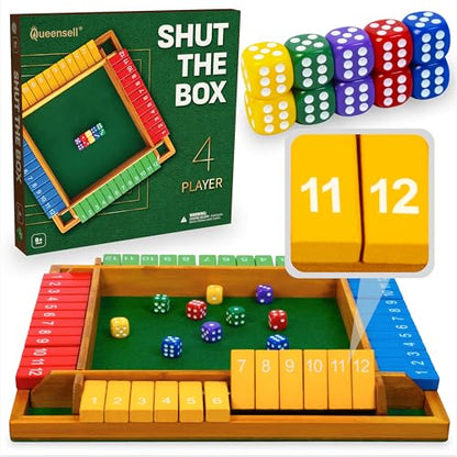 Large Shut The Box Game Wooden for 4 Players