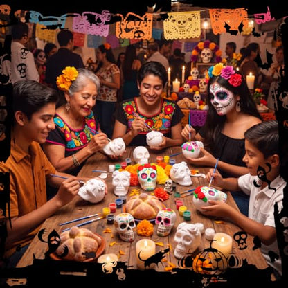 24 Sets Day of Dead Skull Ceramic Figurines Gnome Painting Kit
