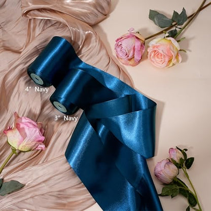 Navy Satin Ribbon 3 Inch x 10 Yards Double Faced