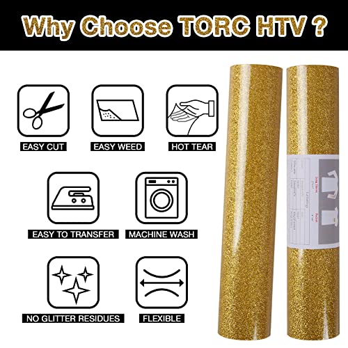 Gold Glitter HTV Heat Transfer Vinyl Roll 12 inch x 20 ft Sparkly Iron on Vinyl for T Shirts Crafts Bulk