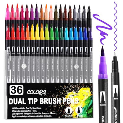 36 Colors Dual Tip Watercolor Markers Pens for School Supplies (36 Count)