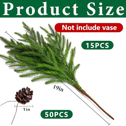 15 Pcs Christmas Norfolk Pine Branches Pine Cones (15 Count)