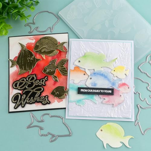 3D Embossing Folder for Card Making Fish Texture Pattern Plastic Embossing Folders for DIY Scrapbooking Photo Album Card Paper Craft Decoration Embossing Template Paper Card Embossing Stenci