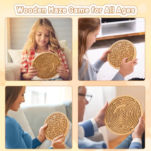 Wooden Labyrinth Board Game with Two Versions of Upgraded Circular Marble Maze with Two