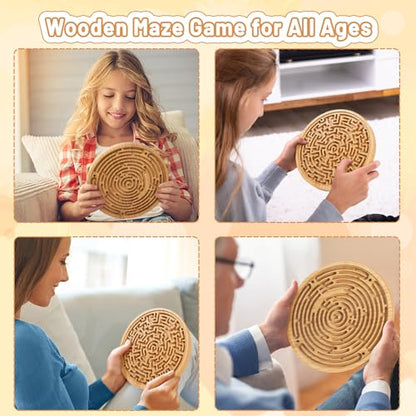 Wooden Labyrinth Board Game with Two Versions of Upgraded Circular Marble Maze with Two