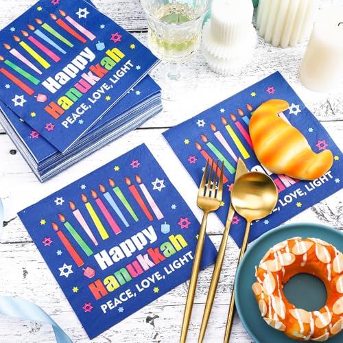 60 Pcs Happy Hanukkah Cocktail Paper Napkins 6.5 x 6.5 Inches (60 Count)