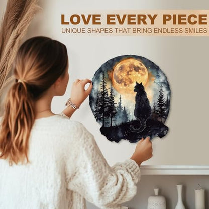 Moon Night Black Cat Puzzles Adults Gifts for Women Men Wooden 100 Pieces 8.5x7.8in