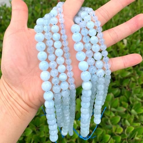 35pcs Adabele Grade A Natural Blue Aquamarine Healing Gemstone 10mm Round Loose Beads Gem Stone Spacer for DIY Craft Jewelry Making GE3 (34 Count)