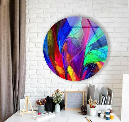 31.5''(80cm) Diameter Neon Colors Abstract Round Glass Wall Art Tempered Glass Printing Wall Decor Large Wall Art Wall Hangings