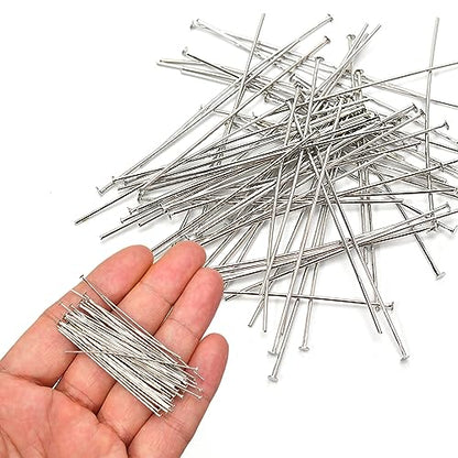 100pcs Silver Filled Flat Head Pins Non Tarnish Craft Earring Bracelet Jewelry Making Accessories Supplies (100 Count)
