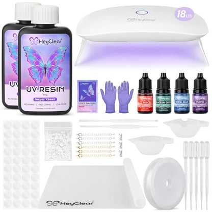 UV Resin Kit Jewelry Making Supplies with 18 LEDs Large UV Light