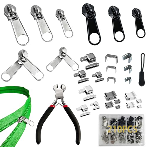210 Pcs Zipper Repair Kit with Replacement Sliders (210 Count)