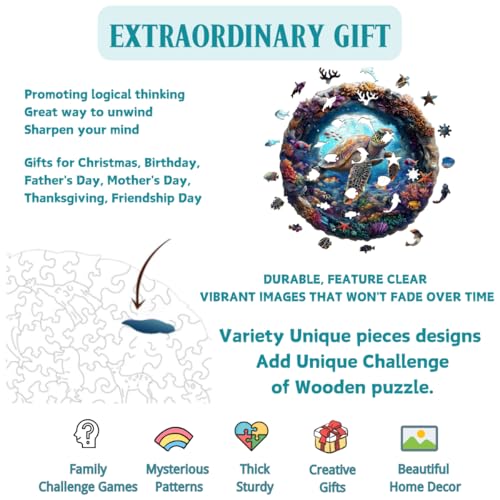 3D Cute Sea Turtle Puzzles Coral Ocean Fish Colorful Puzzle Adults Gifts for Women Men Wooden 100 Pieces 8.5x8.5in (100 Count)