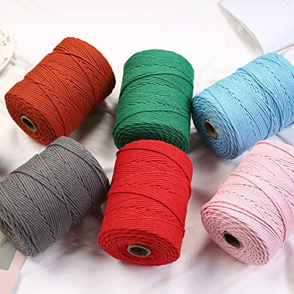 Macrame Cord 4mm x 328yards Natural Macrame Cotton Rope Colored Macrame Rope Soft Cotton Cord Macrame Supplies Craft Rope Macrame Yarn for Plant Hanger Wall Hanger Dreamcatcher