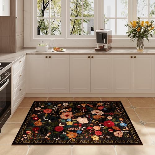 Door Mat Indoor Entrance 2x3 Rug Machine Washable Boho Floral Small Area Rug Non