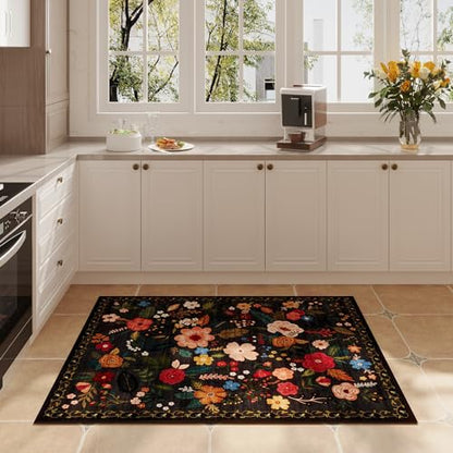 Door Mat Indoor Entrance 2x3 Rug Machine Washable Boho Floral Small Area Rug Non