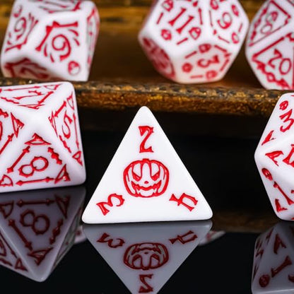 7 Die DND Dice Set Scary Pattern Polyhedral Dice Set with Dice Bag (7 Count)