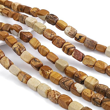 Natural Brown Picture Cuboid Stone Loose Semi Gemstone Beads for Jewelry Making 8mmx12mm 38cm (33 Count)
